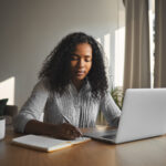Young woman writing a cover letter for a teaching job in the US.